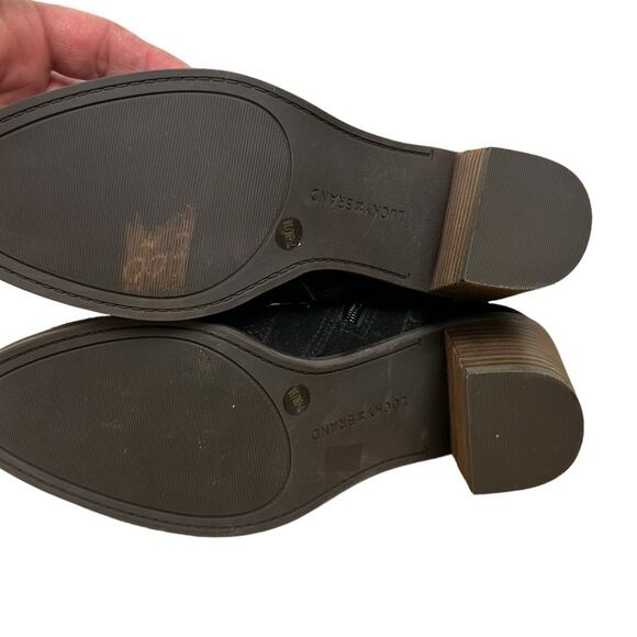 Lucky Brand Ponic Black Suede Ankle Bootie Side Slit Zip Size 7.5 - Picture 8 of 9